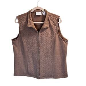 Alfred Dunner Full Zip Studded Quilted Vest Plus Size 16 Light Brown Knit Cozy
